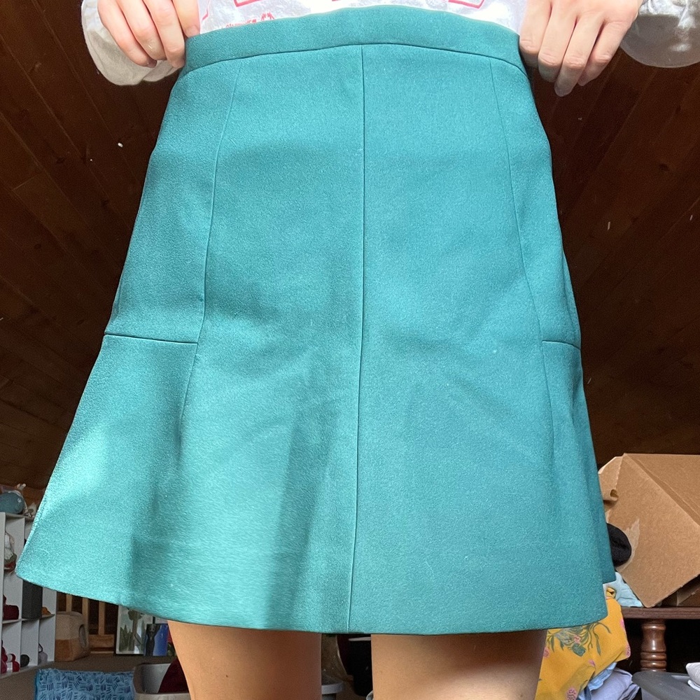 J. Crew a-line fluted tulip mini skirt in green / teal